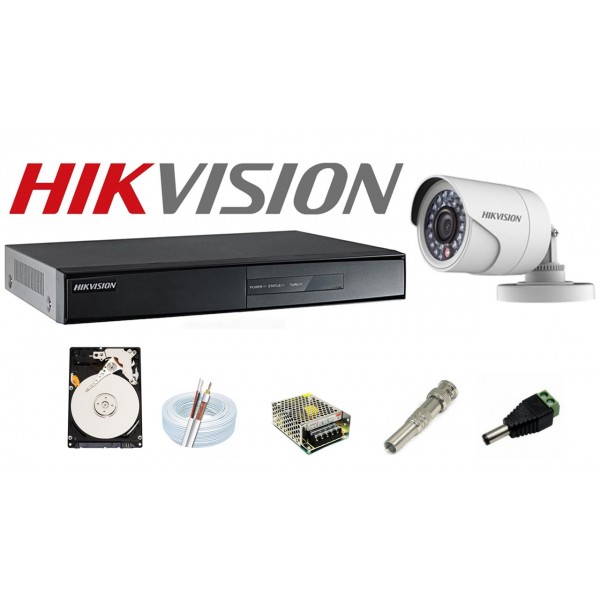 Kit Hikvision 4 Câmeras Infra 20m Hilook + Dvr 4 ch Hikvision 7204HGHI-K1 c/Hd 500GB
